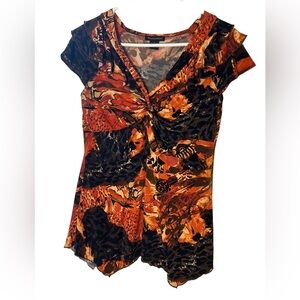 Susan Lawrence Brown and Black Stretchy Blouse